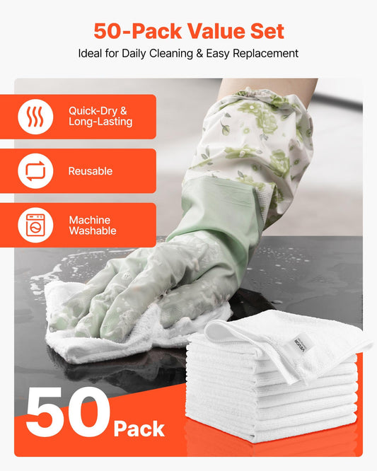 50 Pack White Microfiber Cleaning Cloth, 12 X 12 In Premium Microfiber Towels, Lint-Free And Scratch-Free, Absorbent Cleaning Rags For Car, Household, Kitchen, Window, SPA, Hotel & Bathroom