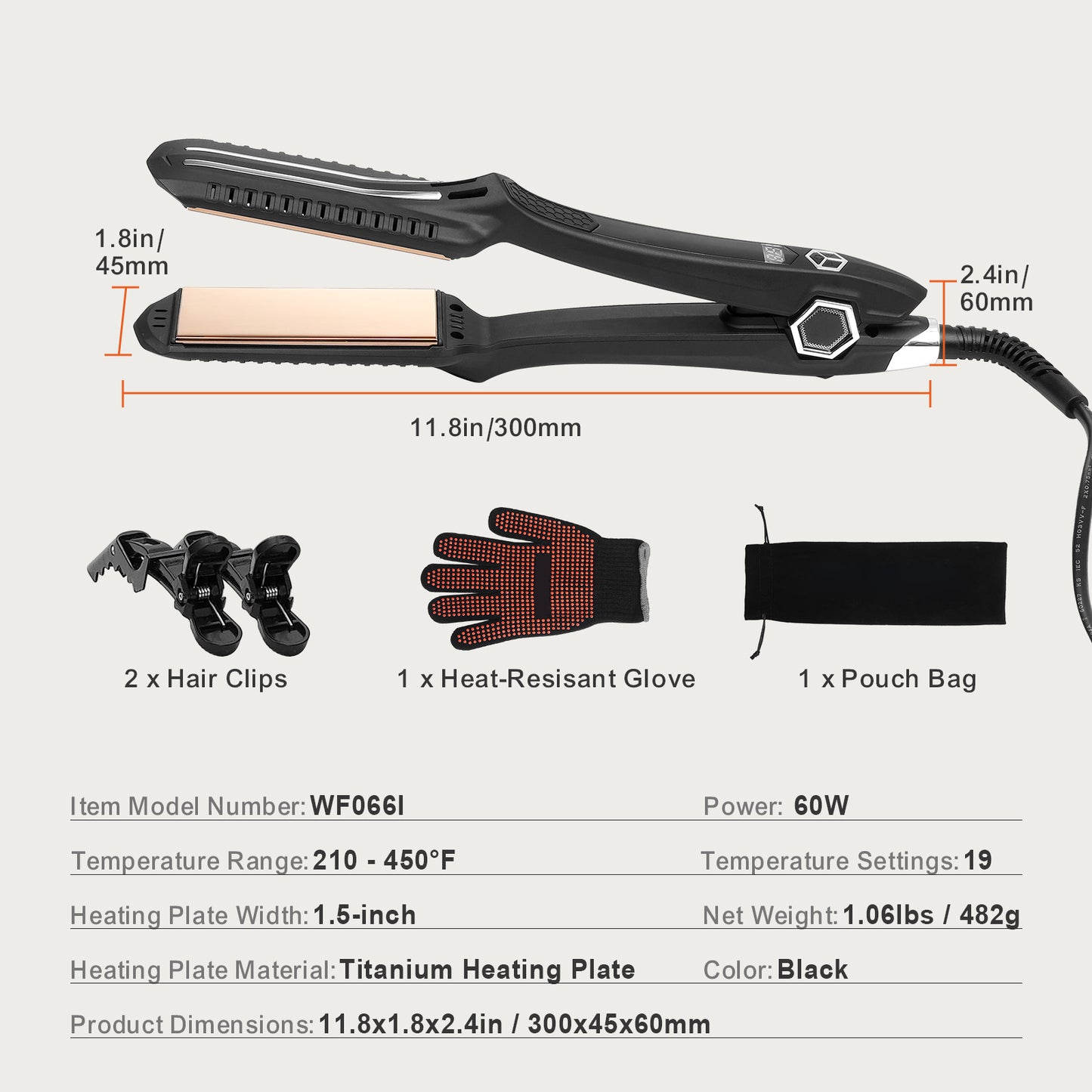 VEVOR Hair Straightener, Titanium Flat Iron, Dual Infrared Hair Straightener Flat Iron With LCD Display And 19 Temp Levels, Dual Voltage 110V 240V For Salon Home Travel Use