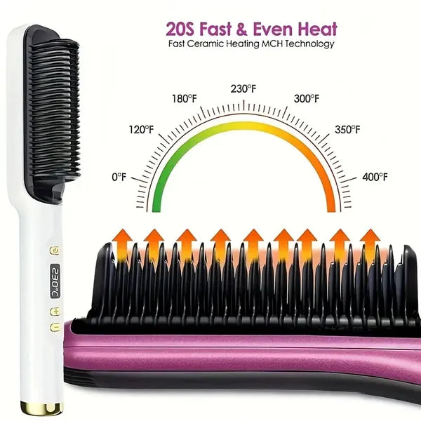 Professional Ionic Hair Straightening Brush, Fast Heating Ceramic With Auto Lock & Shutoff, Anti-Scald, 110V With LED Screen, 30 Temperature Settings, Ideal For Home, Travel & Salon Use, Hair Brush