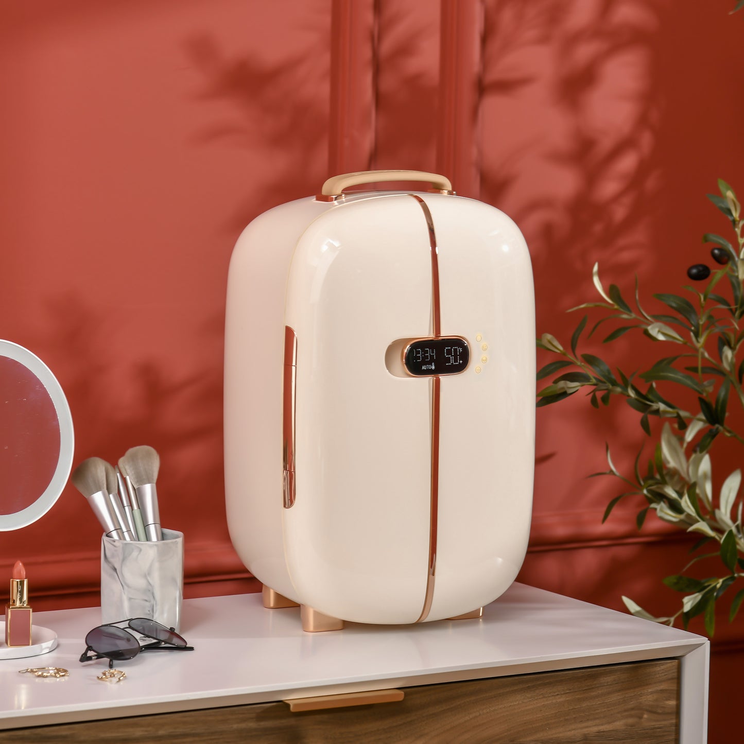 Portable Skincare Fridge With LED Display, 12L Mini Fridge For Beauty, Makeup And Cosmetics, Small Refrigerator Cooler For Bedroom, Home Office, Desktop, White