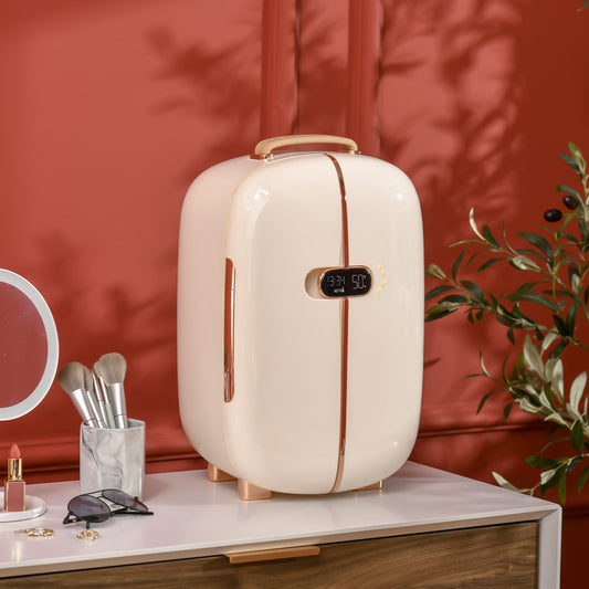 Portable Skincare Fridge With LED Display, 12L Mini Fridge For Beauty, Makeup And Cosmetics, Small Refrigerator Cooler For Bedroom, Home Office, Desktop, White