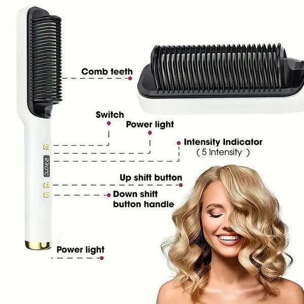 Professional Ionic Hair Straightening Brush, Fast Heating Ceramic With Auto Lock & Shutoff, Anti-Scald, 110V With LED Screen, 30 Temperature Settings, Ideal For Home, Travel & Salon Use, Hair Brush